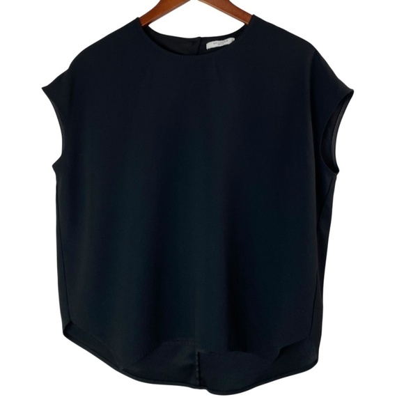 M.M. LAFLEUR The Didion Top Short Sleeve Crew Neckline Crepe in Black Size Small - Picture 2 of 8